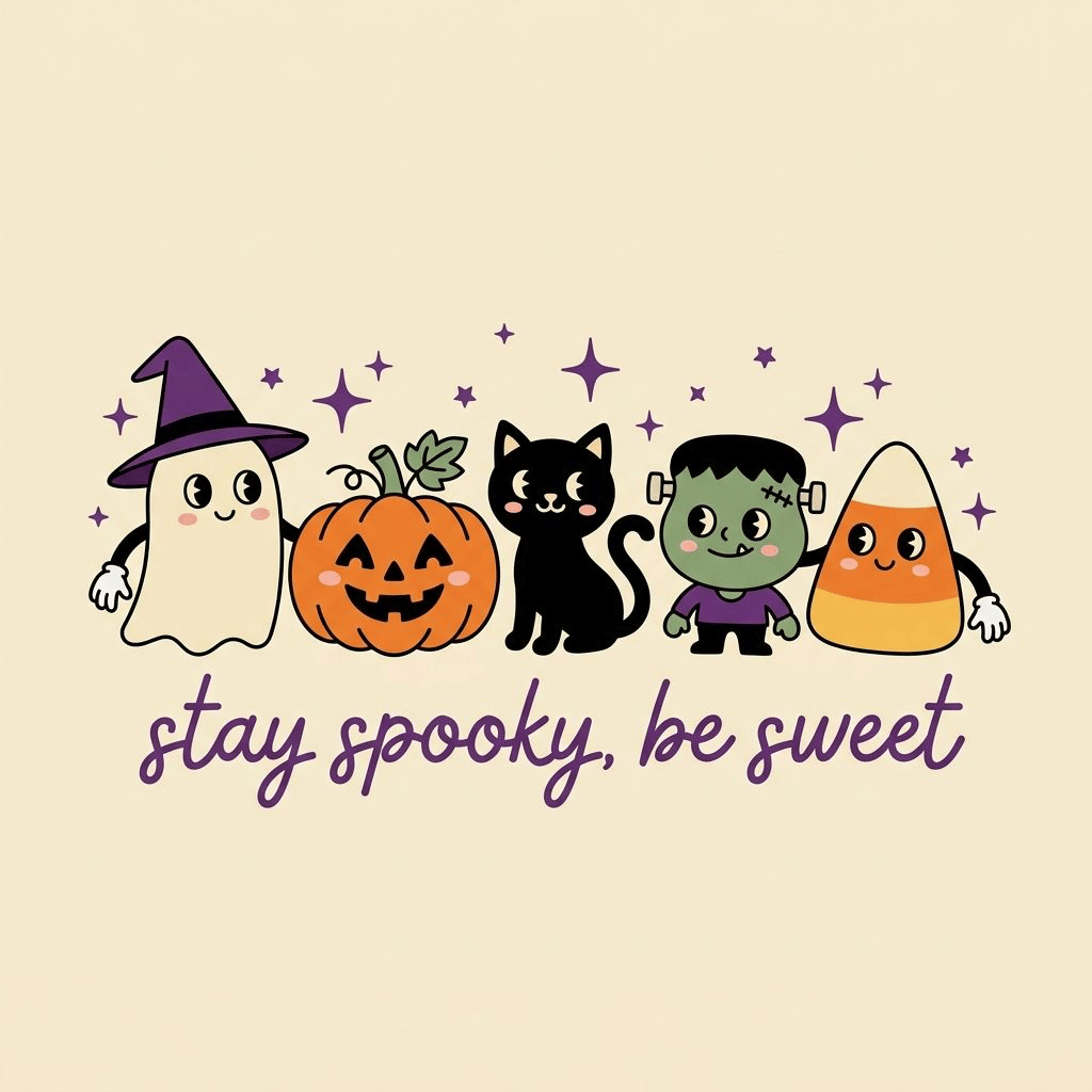Ретро-персонажи для хэллоуинского принта Stay Spooky Be Sweet