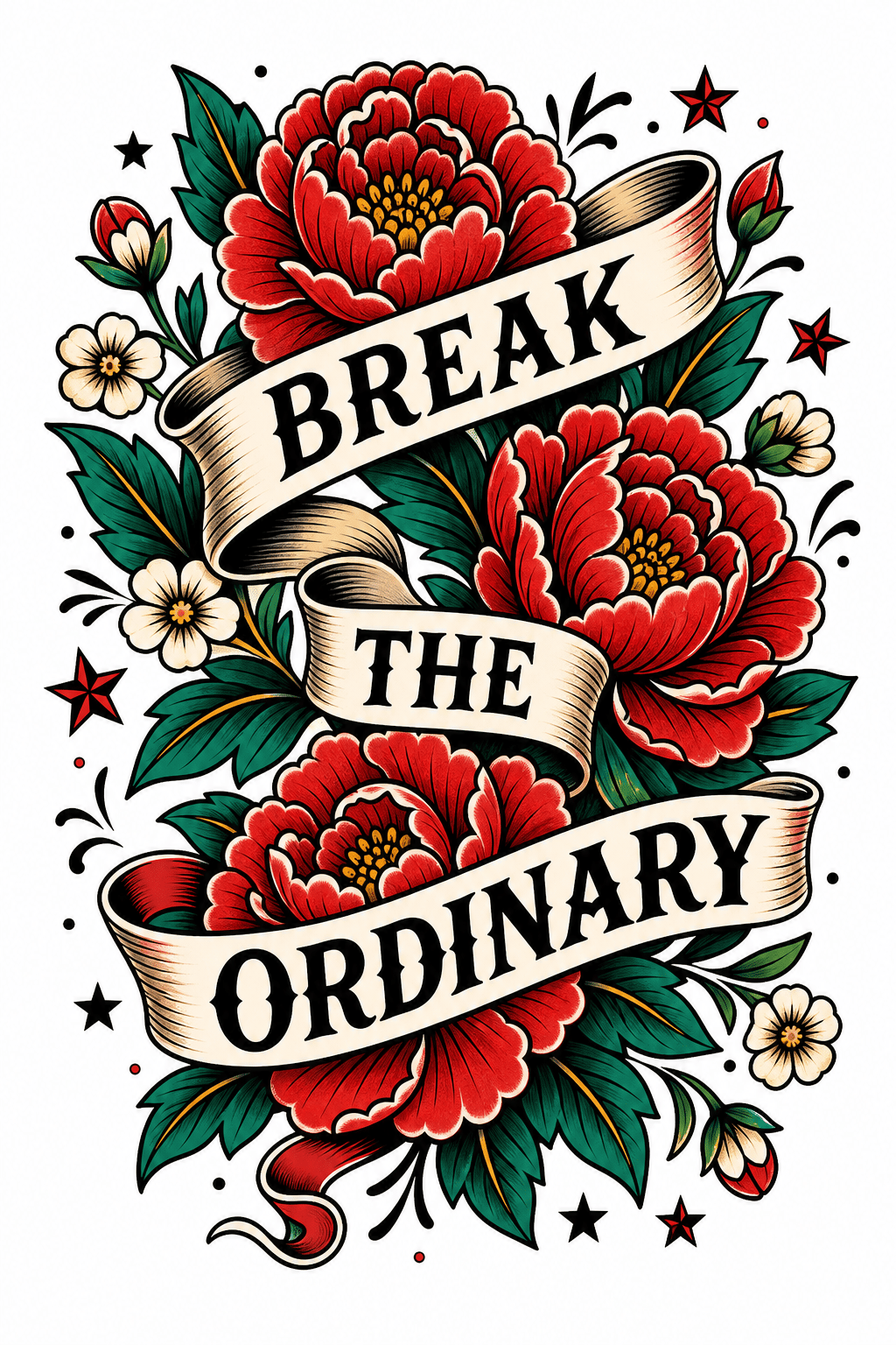 Принт Break the Ordinary в стиле традиционной татуировки